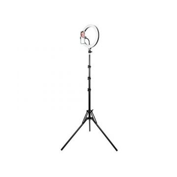 Lampa circulara cu trepied Tracer LED TRAOSW46745 Ring Light, Diametru lampa 30cm, Inaltime 210 cm (Negru)